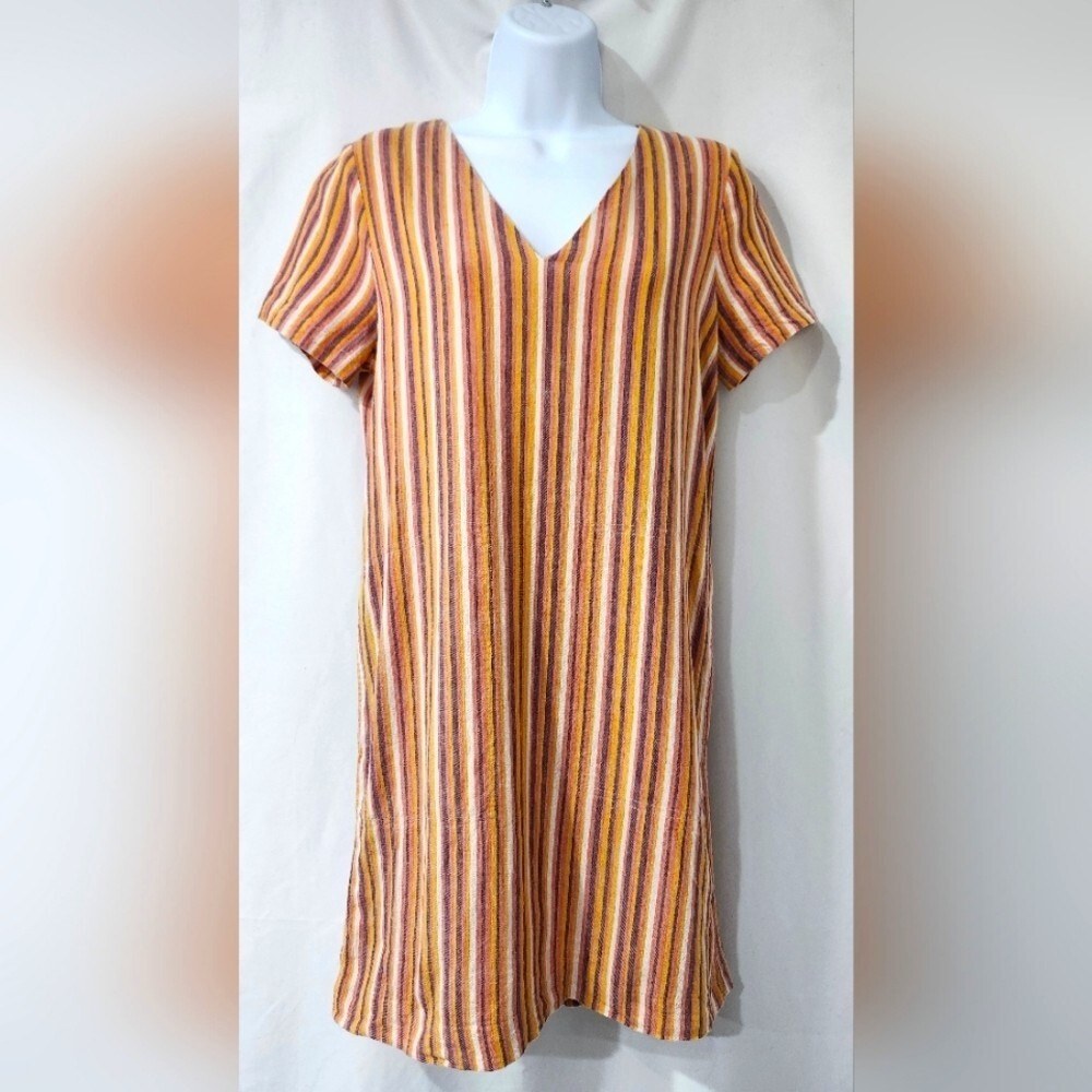 Madewell Womens Striped Linen Cotton Shift Dress Size XS‎ Coastal Euro Summer